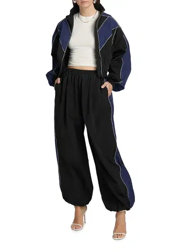 Ronny Kobo Women's Brenton Nylon Crop Jacket - Black Navy | Thumbnail 2 Ronny Kobo Women's Brenton Nylon Crop Jacket - Black Navy | Thumbnail 2