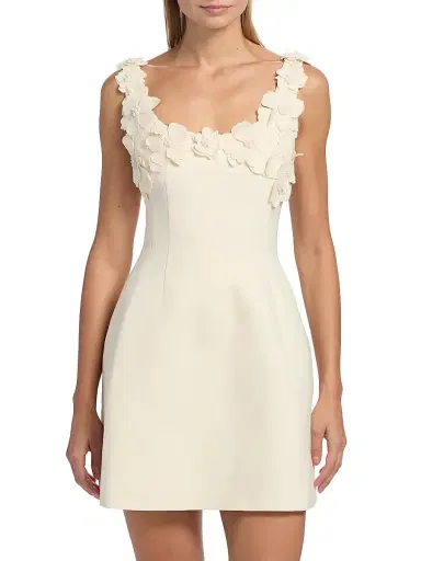 MONIQUE LHUILLIER Women's Floral Appliqué Scoopneck Cocktail Dress - Ivory - Size 14 | Thumbnail 3 MONIQUE LHUILLIER Women's Floral Appliqué Scoopneck Cocktail Dress - Ivory - Size 14 | Thumbnail 3