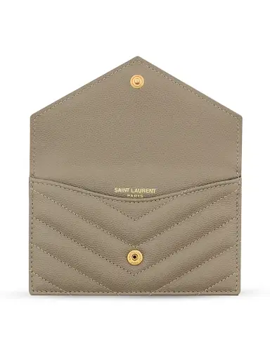 Saint Laurent Women's Cassandre Fragments Flap Card Case in Grain De Poudre Leather - Light Taupe | Thumbnail 2 Saint Laurent Women's Cassandre Fragments Flap Card Case in Grain De Poudre Leather - Light Taupe | Thumbnail 2