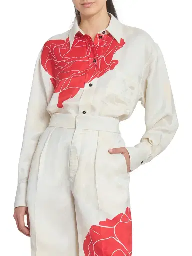 Victoria Beckham Women's Floral Satin Button-Front Shirt | Thumbnail 3 Victoria Beckham Women's Floral Satin Button-Front Shirt | Thumbnail 3