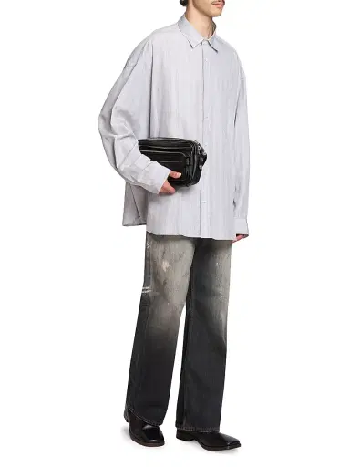 Acne Studios Men's Soffia New Round Striped Oversized Shirt - Grey Multi | Thumbnail 2 Acne Studios Men's Soffia New Round Striped Oversized Shirt - Grey Multi | Thumbnail 2