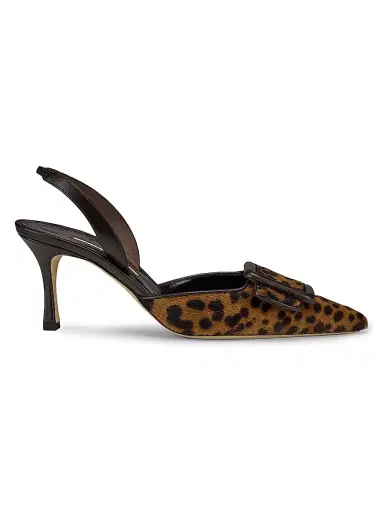 Manolo Blahnik Women's Mayslibi Calf Hair & Leather Slingback Pumps - Leopard | Thumbnail 1 Manolo Blahnik Women's Mayslibi Calf Hair & Leather Slingback Pumps - Leopard | Thumbnail 1