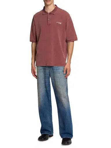 Acne Studios Men's Egnes Cotton Relaxed-Fit Polo Shirt - Maroon Red | Thumbnail 2 Acne Studios Men's Egnes Cotton Relaxed-Fit Polo Shirt - Maroon Red | Thumbnail 2