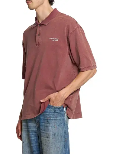 Acne Studios Men's Egnes Cotton Relaxed-Fit Polo Shirt - Maroon Red | Thumbnail 4 Acne Studios Men's Egnes Cotton Relaxed-Fit Polo Shirt - Maroon Red | Thumbnail 4