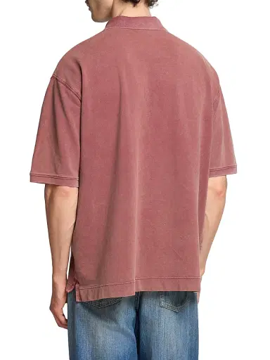 Acne Studios Men's Egnes Cotton Relaxed-Fit Polo Shirt - Maroon Red | Thumbnail 5 Acne Studios Men's Egnes Cotton Relaxed-Fit Polo Shirt - Maroon Red | Thumbnail 5