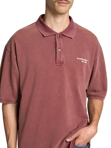 Acne Studios Men's Egnes Cotton Relaxed-Fit Polo Shirt - Maroon Red | Thumbnail 6 Acne Studios Men's Egnes Cotton Relaxed-Fit Polo Shirt - Maroon Red | Thumbnail 6