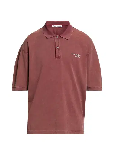 Acne Studios Men's Egnes Cotton Relaxed-Fit Polo Shirt - Maroon Red | Thumbnail 1 Acne Studios Men's Egnes Cotton Relaxed-Fit Polo Shirt - Maroon Red | Thumbnail 1