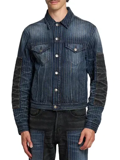 Acne Studios Men's Rye Patchwork Tokyo Pinstripe Denim Jacket | Thumbnail 3 Acne Studios Men's Rye Patchwork Tokyo Pinstripe Denim Jacket | Thumbnail 3
