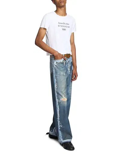 Acne Studios Men's Tlo Skeleton Distressed Straight-Leg Jeans - Mid Blue | Thumbnail 2 Acne Studios Men's Tlo Skeleton Distressed Straight-Leg Jeans - Mid Blue | Thumbnail 2