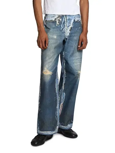 Acne Studios Men's Tlo Skeleton Distressed Straight-Leg Jeans - Mid Blue | Thumbnail 3 Acne Studios Men's Tlo Skeleton Distressed Straight-Leg Jeans - Mid Blue | Thumbnail 3