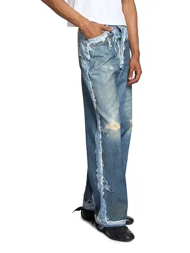 Acne Studios Men's Tlo Skeleton Distressed Straight-Leg Jeans - Mid Blue | Thumbnail 4 Acne Studios Men's Tlo Skeleton Distressed Straight-Leg Jeans - Mid Blue | Thumbnail 4