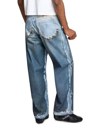 Acne Studios Men's Tlo Skeleton Distressed Straight-Leg Jeans - Mid Blue | Thumbnail 5 Acne Studios Men's Tlo Skeleton Distressed Straight-Leg Jeans - Mid Blue | Thumbnail 5