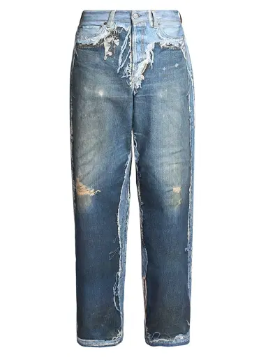Acne Studios Men's Tlo Skeleton Distressed Straight-Leg Jeans - Mid Blue | Thumbnail 1 Acne Studios Men's Tlo Skeleton Distressed Straight-Leg Jeans - Mid Blue | Thumbnail 1