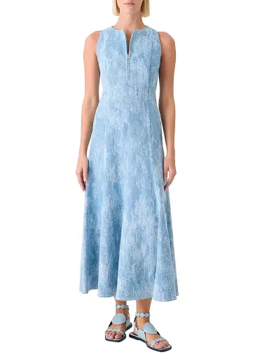 Akris punto Women's Washed Jacquard Denim A-Line Midi-Dress | Thumbnail 2 Akris punto Women's Washed Jacquard Denim A-Line Midi-Dress | Thumbnail 2