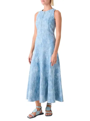 Akris punto Women's Washed Jacquard Denim A-Line Midi-Dress | Thumbnail 3 Akris punto Women's Washed Jacquard Denim A-Line Midi-Dress | Thumbnail 3