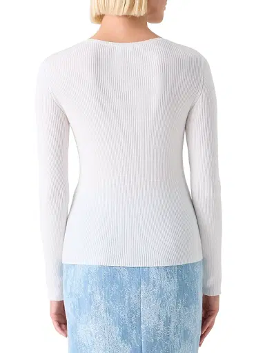 Akris punto Women's Cotton Rib-Knit Scoopneck Henley Sweater - Cream - Size 6 | Thumbnail 5 Akris punto Women's Cotton Rib-Knit Scoopneck Henley Sweater - Cream - Size 6 | Thumbnail 5