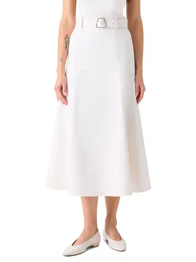 Akris Women's Belted Denim A-Line Midi-Skirt - Ecru - Size 8 | Thumbnail 2 Akris Women's Belted Denim A-Line Midi-Skirt - Ecru - Size 8 | Thumbnail 2