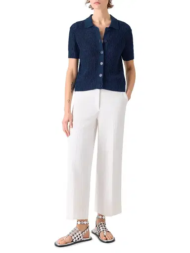 Akris punto Women's Linen/Cotton Open-Knit Short-Sleeve Cardigan - Dark Blue | Thumbnail 2 Akris punto Women's Linen/Cotton Open-Knit Short-Sleeve Cardigan - Dark Blue | Thumbnail 2