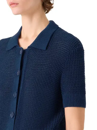 Akris punto Women's Linen/Cotton Open-Knit Short-Sleeve Cardigan - Dark Blue | Thumbnail 6 Akris punto Women's Linen/Cotton Open-Knit Short-Sleeve Cardigan - Dark Blue | Thumbnail 6