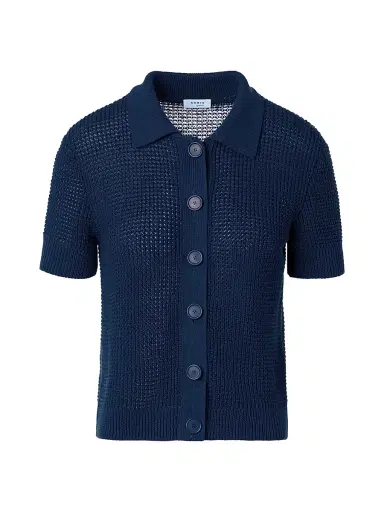 Akris punto Women's Linen/Cotton Open-Knit Short-Sleeve Cardigan - Dark Blue | Thumbnail 1 Akris punto Women's Linen/Cotton Open-Knit Short-Sleeve Cardigan - Dark Blue | Thumbnail 1