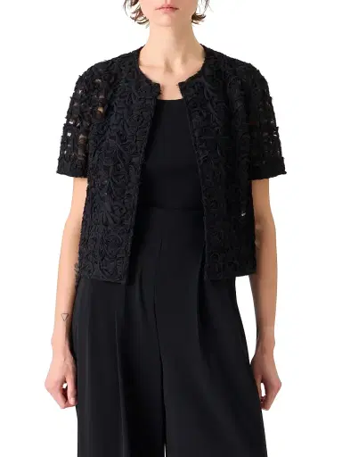Akris punto Women's Embroidered Tulle Crewneck Jacket | Thumbnail 3 Akris punto Women's Embroidered Tulle Crewneck Jacket | Thumbnail 3