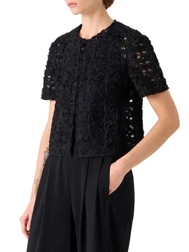 Akris punto Women's Embroidered Tulle Crewneck Jacket | Thumbnail 4 Akris punto Women's Embroidered Tulle Crewneck Jacket | Thumbnail 4