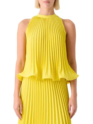 Akris punto Women's Plissé Crepe Halterneck Blouse - Lemon Zing | Thumbnail 3 Akris punto Women's Plissé Crepe Halterneck Blouse - Lemon Zing | Thumbnail 3