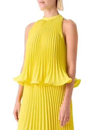 Akris punto Women's Plissé Crepe Halterneck Blouse - Lemon Zing | Thumbnail 4 Akris punto Women's Plissé Crepe Halterneck Blouse - Lemon Zing | Thumbnail 4