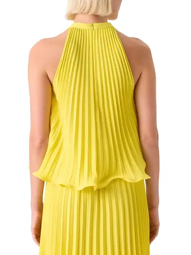Akris punto Women's Plissé Crepe Halterneck Blouse - Lemon Zing | Thumbnail 5 Akris punto Women's Plissé Crepe Halterneck Blouse - Lemon Zing | Thumbnail 5
