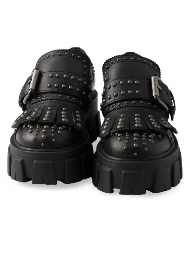 Prada Women's Monolith Studded Leather Loafers - Black | Thumbnail 4 Prada Women's Monolith Studded Leather Loafers - Black | Thumbnail 4