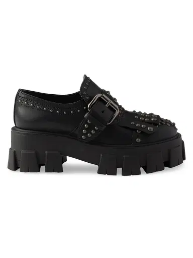 Prada Women's Monolith Studded Leather Loafers - Black | Thumbnail 1 Prada Women's Monolith Studded Leather Loafers - Black | Thumbnail 1