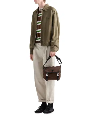 Prada Men's Re-Nylon and Saffiano Leather Shoulder Bag - Brown | Thumbnail 2 Prada Men's Re-Nylon and Saffiano Leather Shoulder Bag - Brown | Thumbnail 2