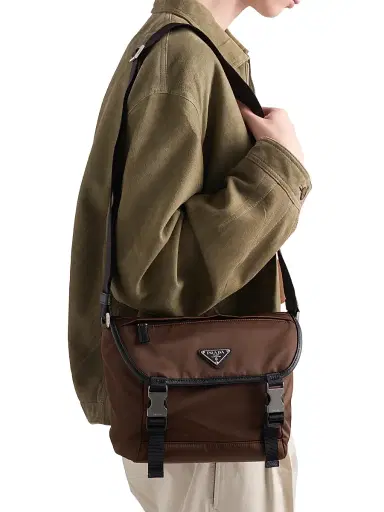 Prada Men's Re-Nylon and Saffiano Leather Shoulder Bag - Brown | Thumbnail 3 Prada Men's Re-Nylon and Saffiano Leather Shoulder Bag - Brown | Thumbnail 3