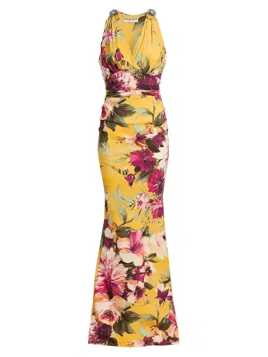Chiara Boni La Petite Robe Women's Velis Floral V-Neck Mermaid Gown | Thumbnail 1 Chiara Boni La Petite Robe Women's Velis Floral V-Neck Mermaid Gown | Thumbnail 1