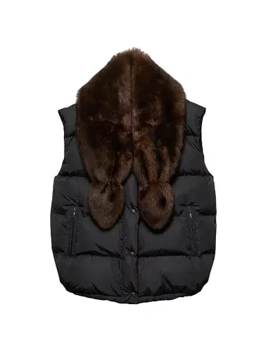 Prada Women's Re-Nylon and Shearling Down Vest - Black | Thumbnail 1 Prada Women's Re-Nylon and Shearling Down Vest - Black | Thumbnail 1
