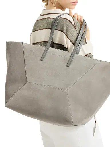 Brunello Cucinelli Women's Duo Tote Bag in Suede with Monili - Green | Thumbnail 2 Brunello Cucinelli Women's Duo Tote Bag in Suede with Monili - Green | Thumbnail 2
