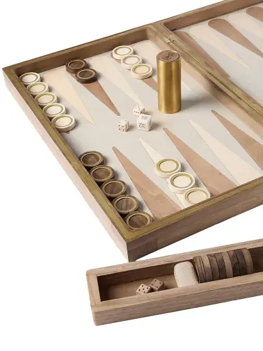 Brunello Cucinelli Walnut Wood, Krion and Brass Backgammon Set | Thumbnail 3 Brunello Cucinelli Walnut Wood, Krion and Brass Backgammon Set | Thumbnail 3