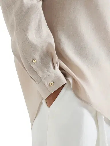 Brunello Cucinelli Men's Linen Easy Fit Shirt with Mandarin Collar - Yuta | Thumbnail 4 Brunello Cucinelli Men's Linen Easy Fit Shirt with Mandarin Collar - Yuta | Thumbnail 4