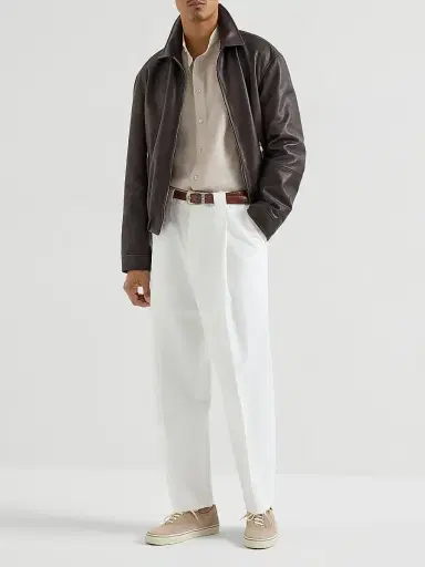 Brunello Cucinelli Men's Linen Easy Fit Shirt with Mandarin Collar - Yuta | Thumbnail 6 Brunello Cucinelli Men's Linen Easy Fit Shirt with Mandarin Collar - Yuta | Thumbnail 6