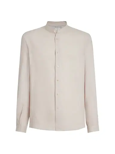 Brunello Cucinelli Men's Linen Easy Fit Shirt with Mandarin Collar - Yuta | Thumbnail 1 Brunello Cucinelli Men's Linen Easy Fit Shirt with Mandarin Collar - Yuta | Thumbnail 1
