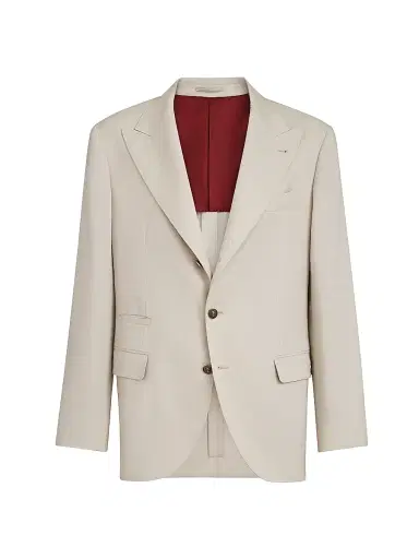 Brunello Cucinelli Men's Gabardine Deconstructed Blazer with Peak Lapels and Metal Buttons - Buff | Thumbnail 2 Brunello Cucinelli Men's Gabardine Deconstructed Blazer with Peak Lapels and Metal Buttons - Buff | Thumbnail 2