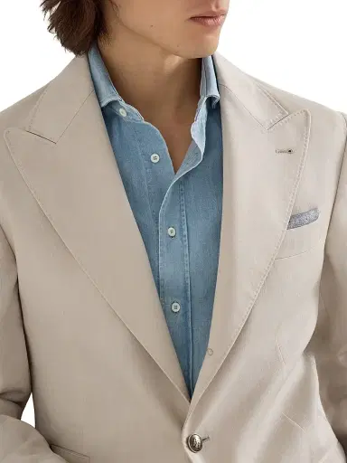 Brunello Cucinelli Men's Gabardine Deconstructed Blazer with Peak Lapels and Metal Buttons - Buff | Thumbnail 4 Brunello Cucinelli Men's Gabardine Deconstructed Blazer with Peak Lapels and Metal Buttons - Buff | Thumbnail 4