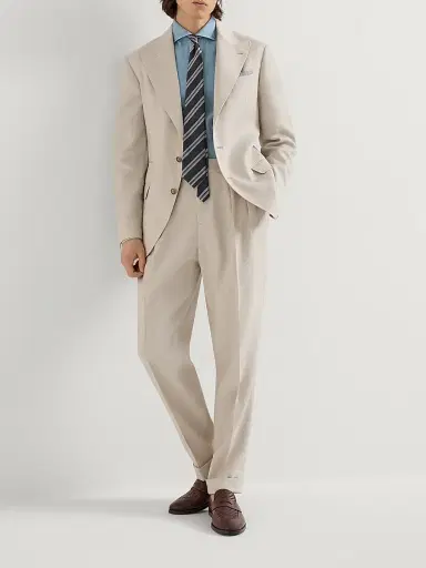 Brunello Cucinelli Men's Gabardine Deconstructed Blazer with Peak Lapels and Metal Buttons - Buff | Thumbnail 6 Brunello Cucinelli Men's Gabardine Deconstructed Blazer with Peak Lapels and Metal Buttons - Buff | Thumbnail 6