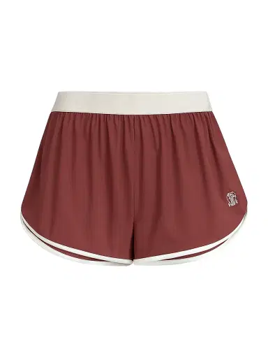 Brunello Cucinelli Women's Techno Jersey Shorts with Logo - Red | Thumbnail 1 Brunello Cucinelli Women's Techno Jersey Shorts with Logo - Red | Thumbnail 1