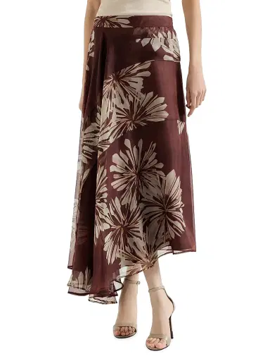 Brunello Cucinelli Women's Bloom Print Silk Organza Fluid Skirt - Bordeaux | Thumbnail 2 Brunello Cucinelli Women's Bloom Print Silk Organza Fluid Skirt - Bordeaux | Thumbnail 2