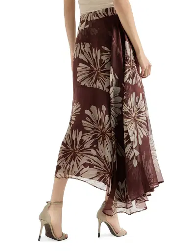 Brunello Cucinelli Women's Bloom Print Silk Organza Fluid Skirt - Bordeaux | Thumbnail 3 Brunello Cucinelli Women's Bloom Print Silk Organza Fluid Skirt - Bordeaux | Thumbnail 3