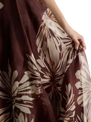 Brunello Cucinelli Women's Bloom Print Silk Organza Fluid Skirt - Bordeaux | Thumbnail 4 Brunello Cucinelli Women's Bloom Print Silk Organza Fluid Skirt - Bordeaux | Thumbnail 4
