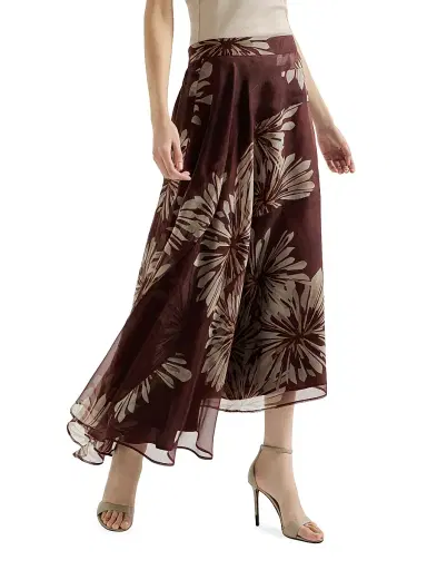 Brunello Cucinelli Women's Bloom Print Silk Organza Fluid Skirt - Bordeaux | Thumbnail 5 Brunello Cucinelli Women's Bloom Print Silk Organza Fluid Skirt - Bordeaux | Thumbnail 5