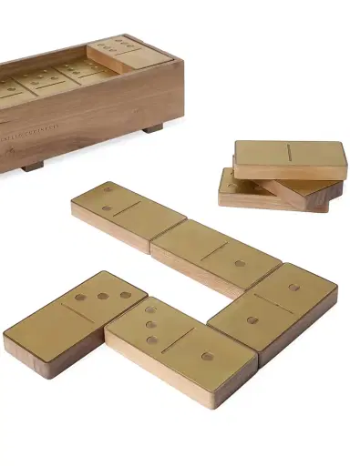 Brunello Cucinelli Walnut Wood and Brass Dominoes Set - Beige | Thumbnail 3 Brunello Cucinelli Walnut Wood and Brass Dominoes Set - Beige | Thumbnail 3