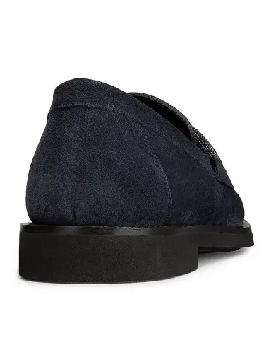 Brunello Cucinelli Women's Monili-Detail Suede Loafers - Navy | Thumbnail 3 Brunello Cucinelli Women's Monili-Detail Suede Loafers - Navy | Thumbnail 3